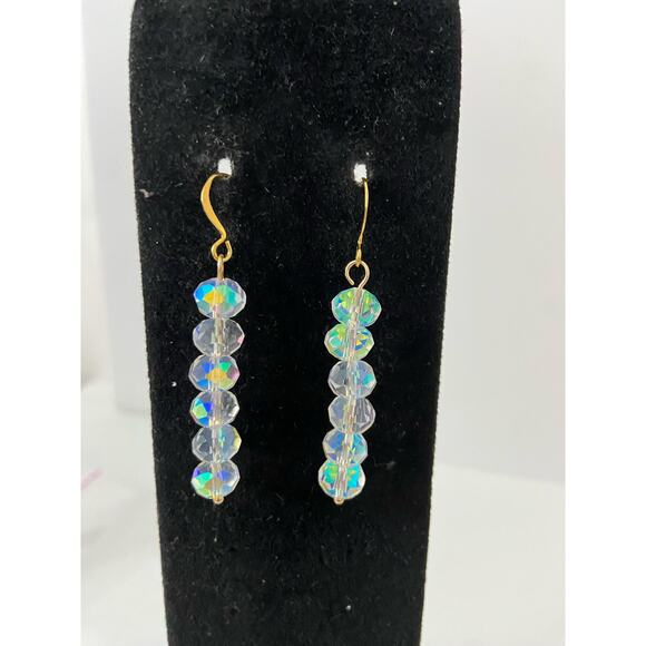 Clear aurora borealis glass bead earrings handmade - Picture 1 of 4